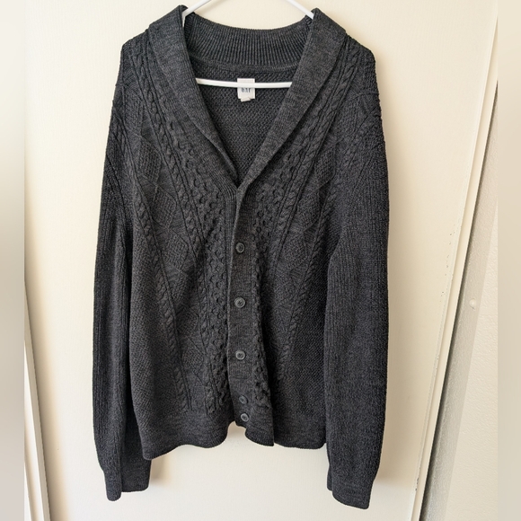 GAP Men XL 100% Cotton Cardigan Sweater Gray Grandpa Cottage Cabin Preppy Grunge - Picture 1 of 7